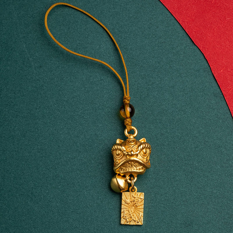 Buddha Stones Leone danzante Auspicioso Ruyi Sicuro Pace Ricco Rame Ricchezza Telefono Appeso Decorazione - Image 14