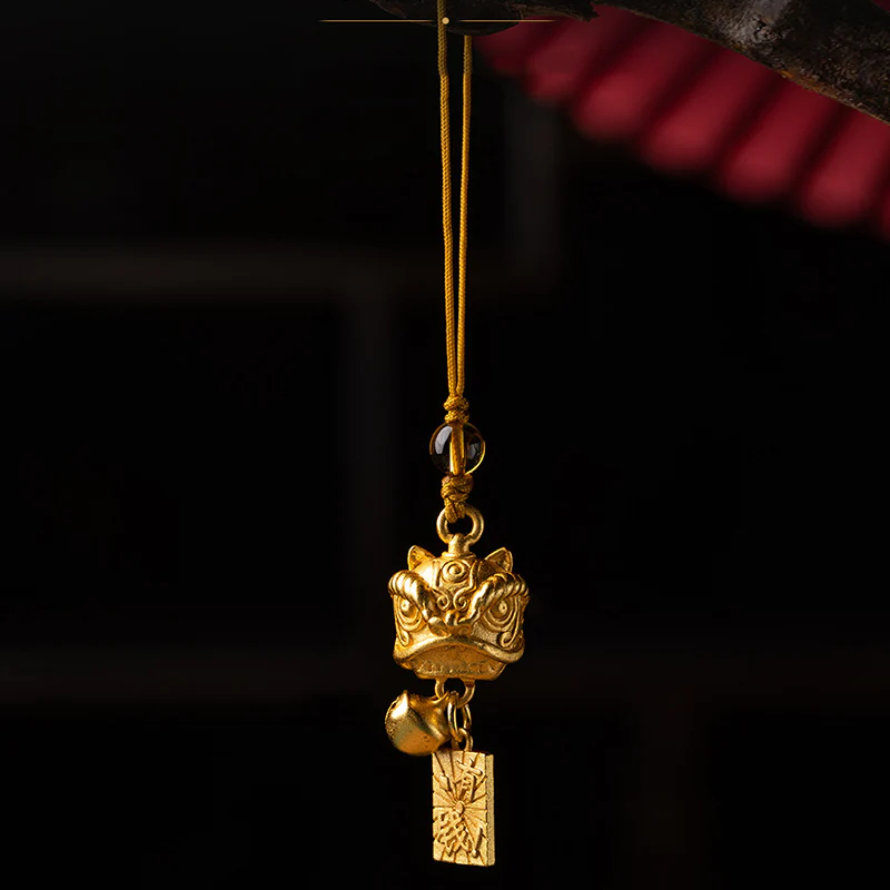 Buddha Stones Leone danzante Auspicioso Ruyi Sicuro Pace Ricco Rame Ricchezza Telefono Appeso Decorazione - Image 16