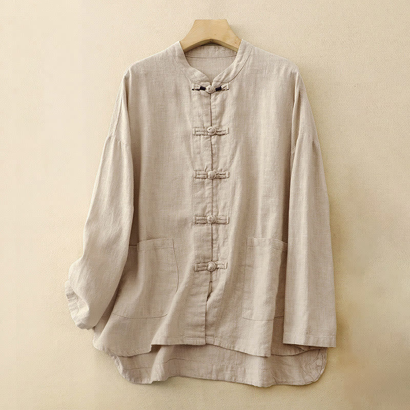Buddha Stones Bottone di nodo cinese artistico letterario Abbigliamento casual in cotone