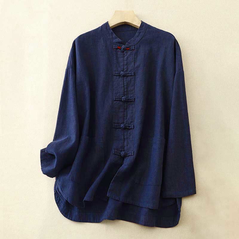 Buddha Stones Bottone di nodo cinese artistico letterario Abbigliamento casual in cotone - Image 10
