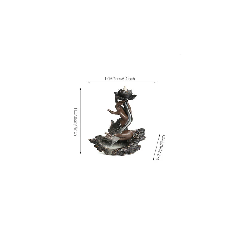 Buddha Stones Loto Mano di Buddha Nuvole di Buon Auspicio Modello Meditazione Resina Bruciatore di Incenso a Riflusso - Image 10