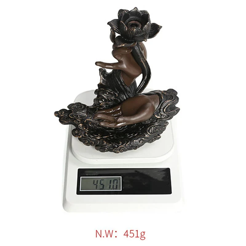 Buddha Stones Loto Mano di Buddha Nuvole di Buon Auspicio Modello Meditazione Resina Bruciatore di Incenso a Riflusso - Image 11