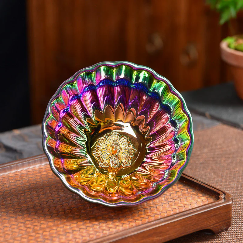 Buddha Stones Loto Pavone Intarsiato Multicolore Cinese Jianzhan Tazza da Tè in Ceramica Tazza da Tè Kung Fu - Image 11