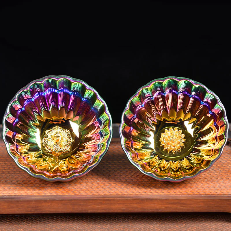 Buddha Stones Loto Pavone Intarsiato Multicolore Cinese Jianzhan Tazza da Tè in Ceramica Tazza da Tè Kung Fu - Image 17