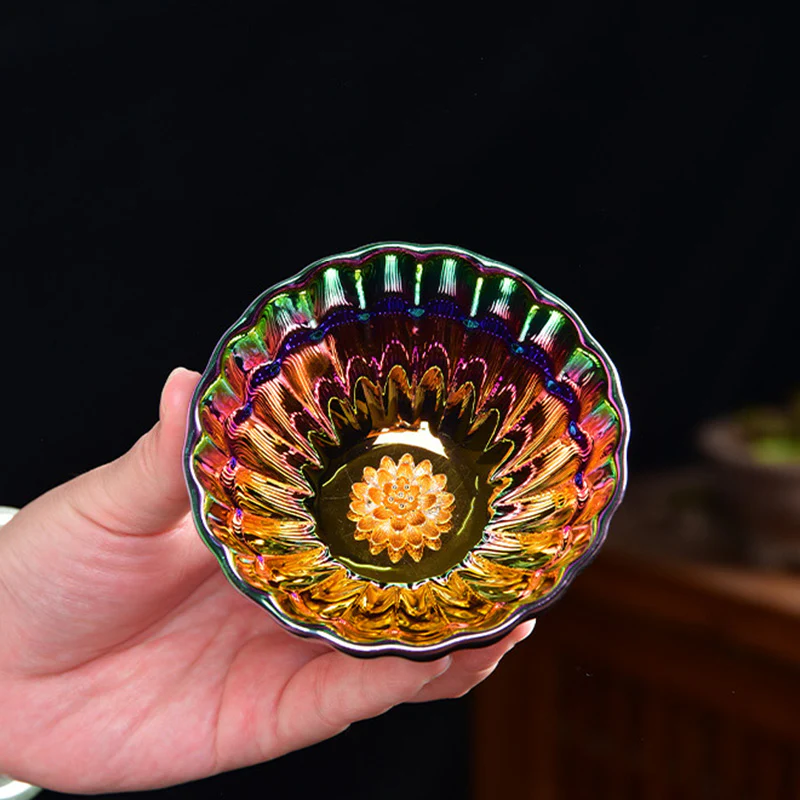 Buddha Stones Loto Pavone Intarsiato Multicolore Cinese Jianzhan Tazza da Tè in Ceramica Tazza da Tè Kung Fu - Image 5