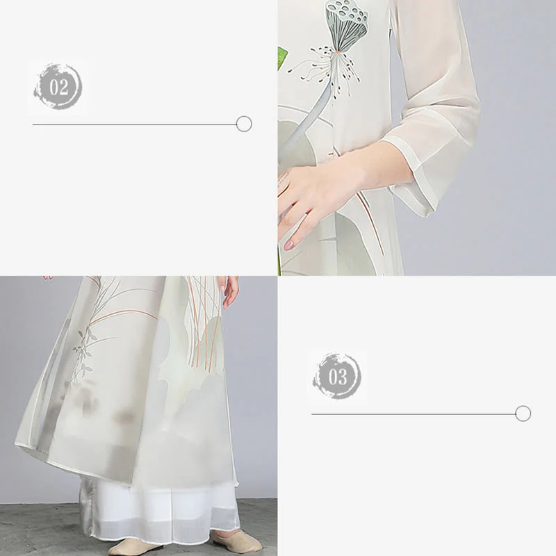 Buddha Stones Lotus Flower Pod Chiffon Cheongsam Midi Dress Meditazione Zen Pratica Abbigliamento - Image 7