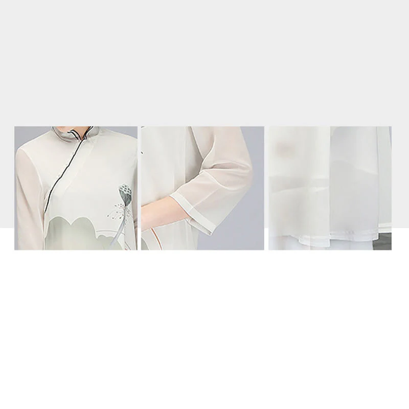 Buddha Stones Lotus Flower Pod Chiffon Cheongsam Midi Dress Meditazione Zen Pratica Abbigliamento - Image 8