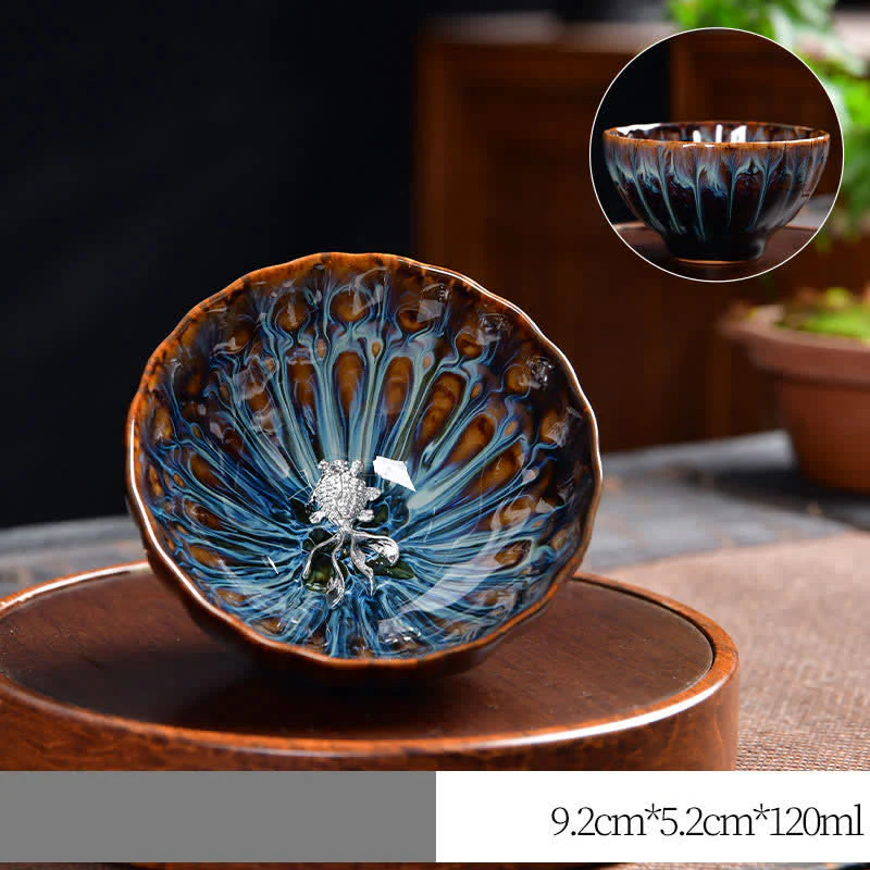 Buddha Stones Lotus Pavone Drago Fenice Koi Pesce Tazza da tè in ceramica Tazze da tè intarsiate 120ml - Image 23