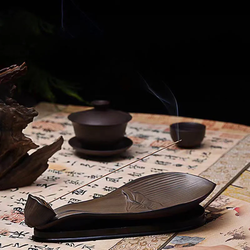 Buddha Stones Lotus Pod Zen Guarigione Marrone Ceramica Bastoncino Bruciatore Incenso Decorazione - Image 10