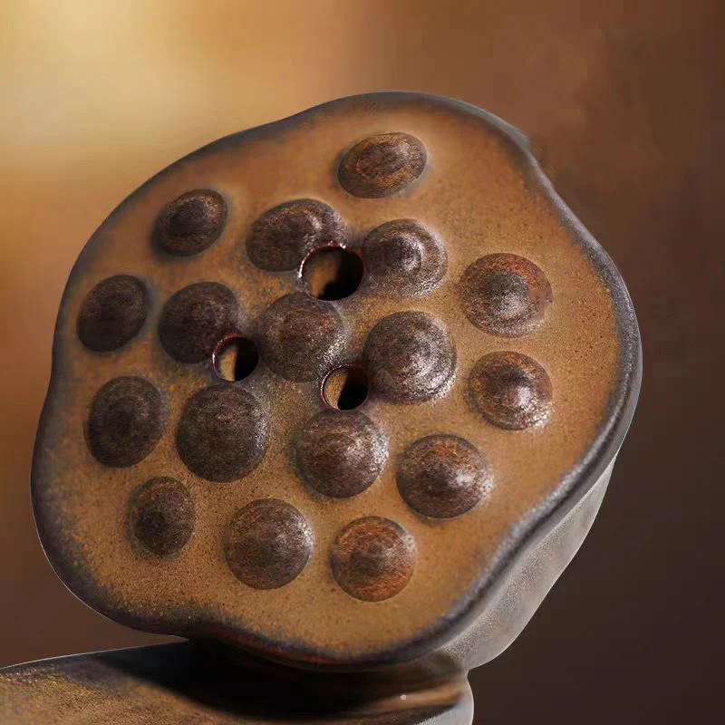 Buddha Stones Lotus Pod Zen Guarigione Marrone Ceramica Bastoncino Bruciatore Incenso Decorazione - Image 13