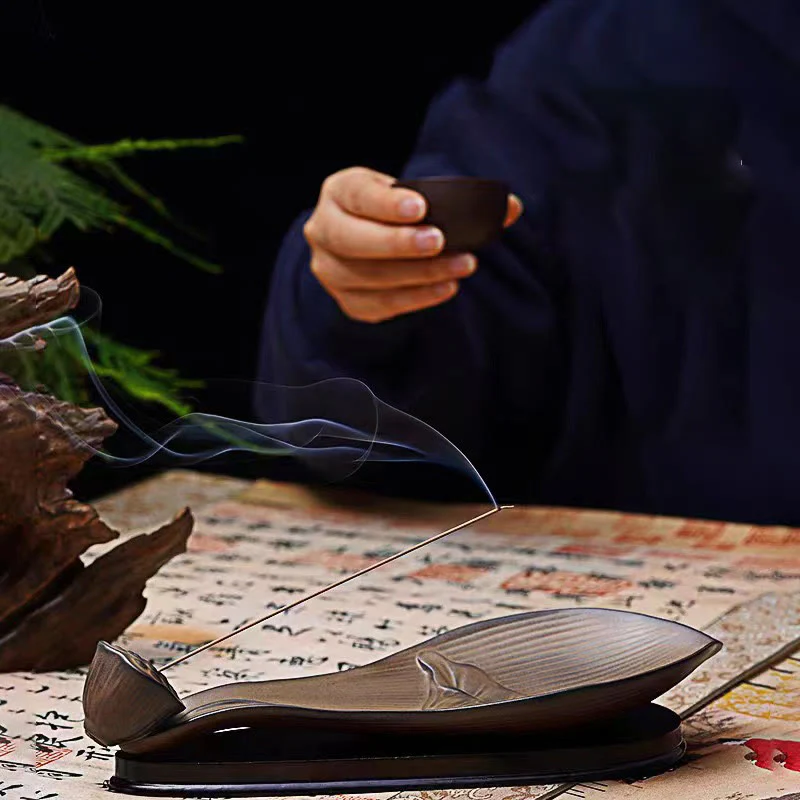 Buddha Stones Lotus Pod Zen Guarigione Marrone Ceramica Bastoncino Bruciatore Incenso Decorazione - Image 9