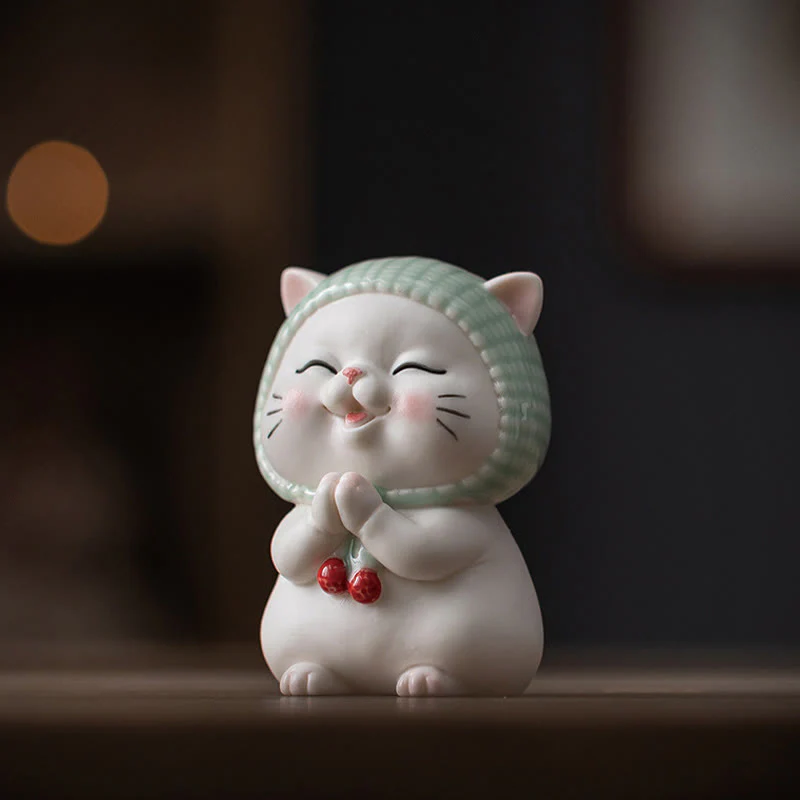 Buddha Stones Lucky Cute Cat In Sciarpa Decorazione Figurina in Ceramica - Image 10
