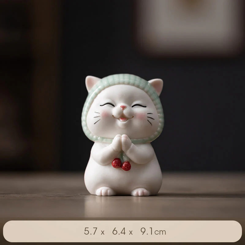 Buddha Stones Lucky Cute Cat In Sciarpa Decorazione Figurina in Ceramica - Image 11