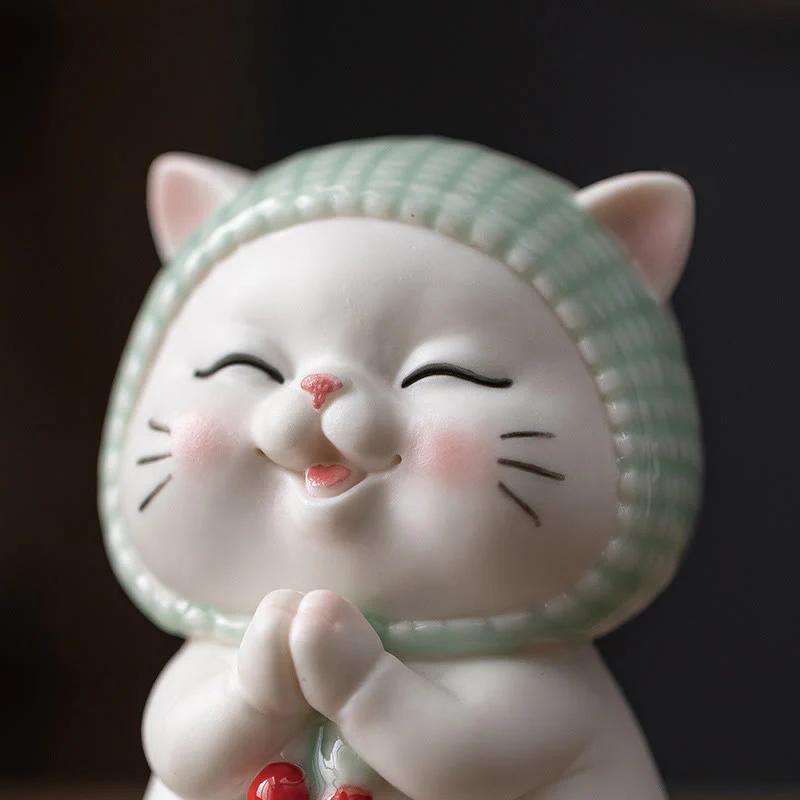 Buddha Stones Lucky Cute Cat In Sciarpa Decorazione Figurina in Ceramica - Image 12