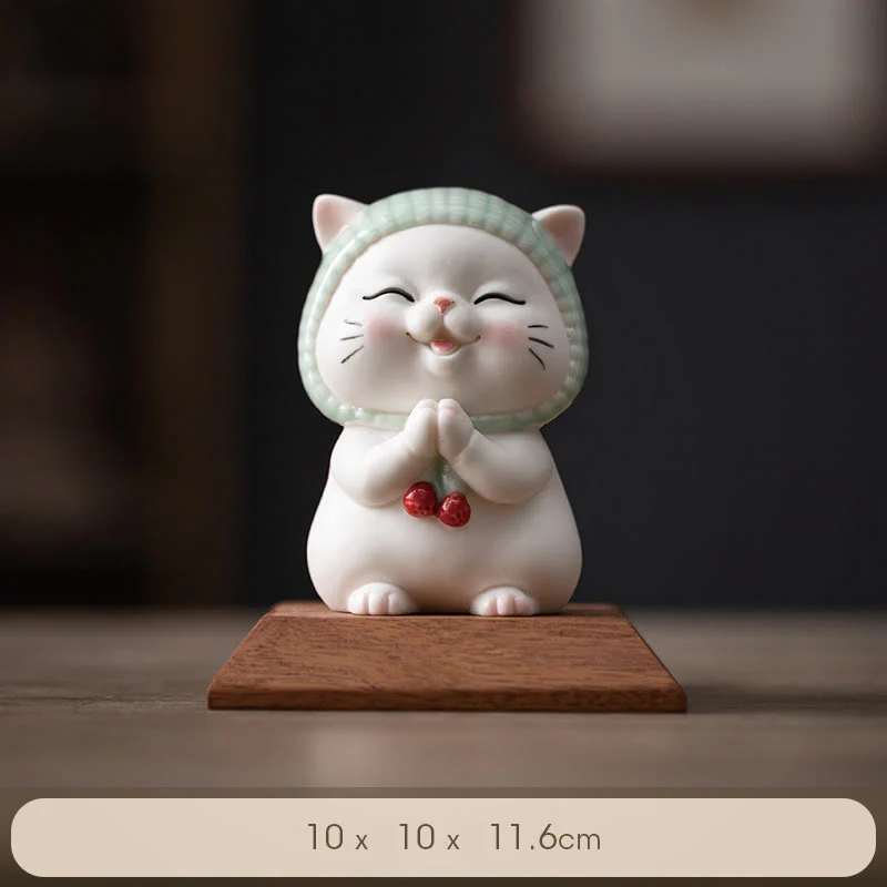 Buddha Stones Lucky Cute Cat In Sciarpa Decorazione Figurina in Ceramica - Image 13