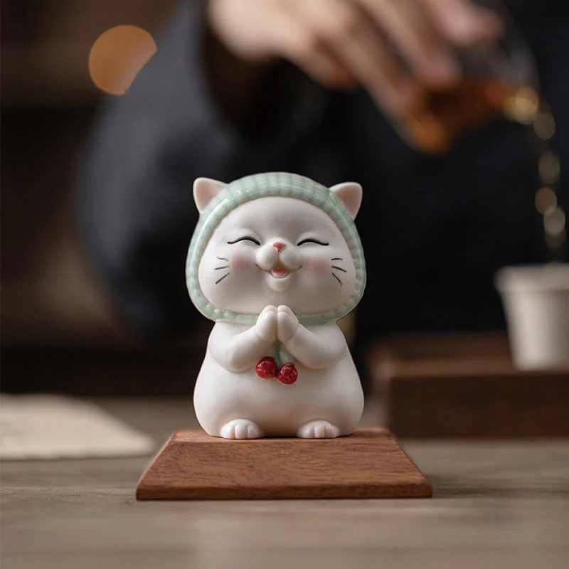 Buddha Stones Lucky Cute Cat In Sciarpa Decorazione Figurina in Ceramica - Image 16