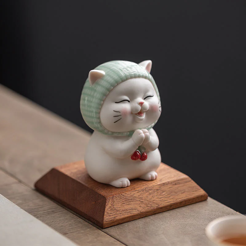 Buddha Stones Lucky Cute Cat In Sciarpa Decorazione Figurina in Ceramica - Image 17