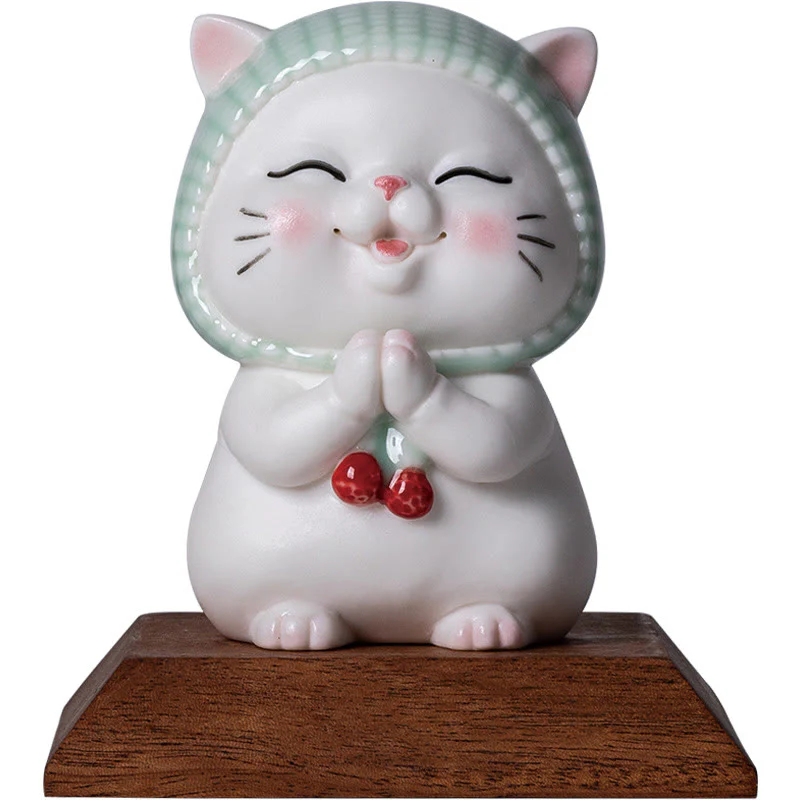 Buddha Stones Lucky Cute Cat In Sciarpa Decorazione Figurina in Ceramica - Image 18