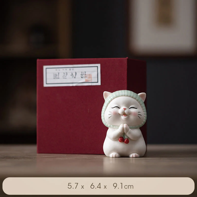 Buddha Stones Lucky Cute Cat In Sciarpa Decorazione Figurina in Ceramica - Image 20