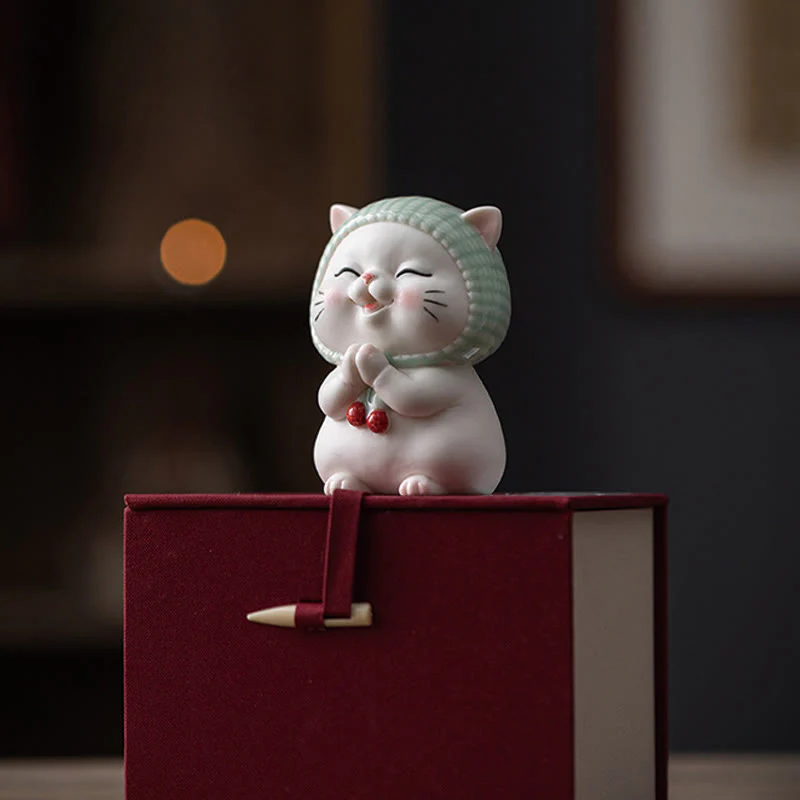 Buddha Stones Lucky Cute Cat In Sciarpa Decorazione Figurina in Ceramica - Image 22