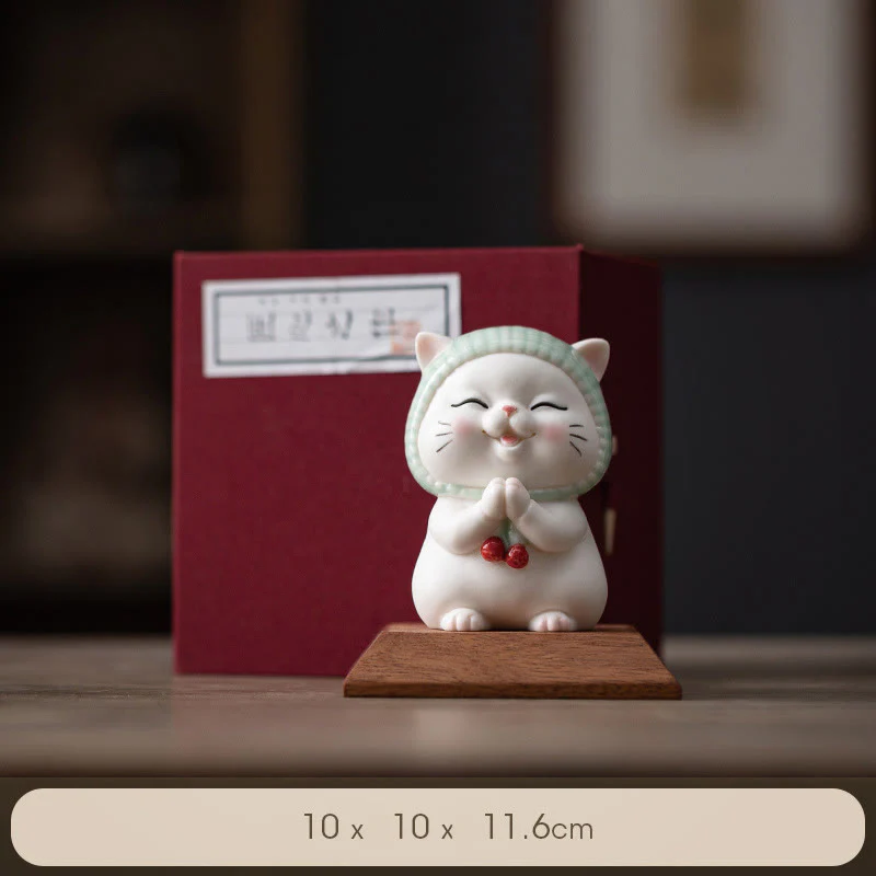 Buddha Stones Lucky Cute Cat In Sciarpa Decorazione Figurina in Ceramica - Image 23