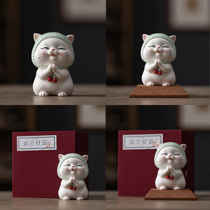 Buddha Stones Lucky Cute Cat In Sciarpa Decorazione Figurina in Ceramica - Image 24