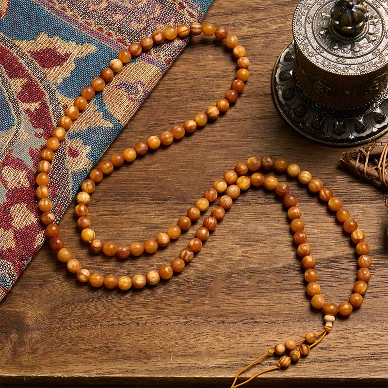 Buddha Stones Mala di energia calmante in legno di pino ricco di resina, con 108 perle. - Image 2