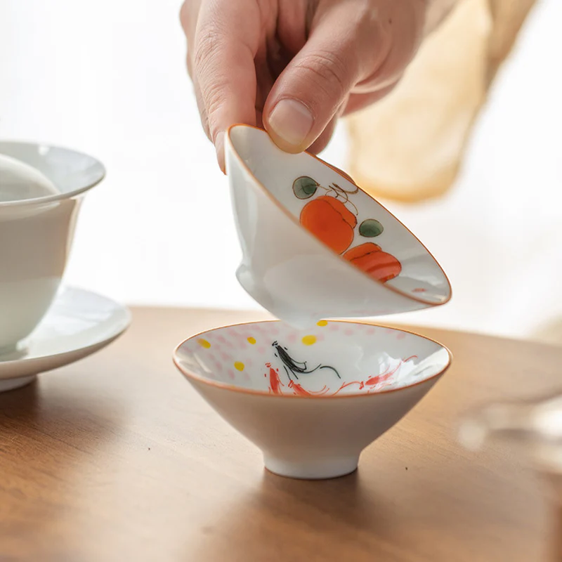 Buddha Stones Mandala Fiore Koi Pesce Loto Uccello Cachi Tazza da tè Kung Fu Tazza da tè 50ml - Image 15