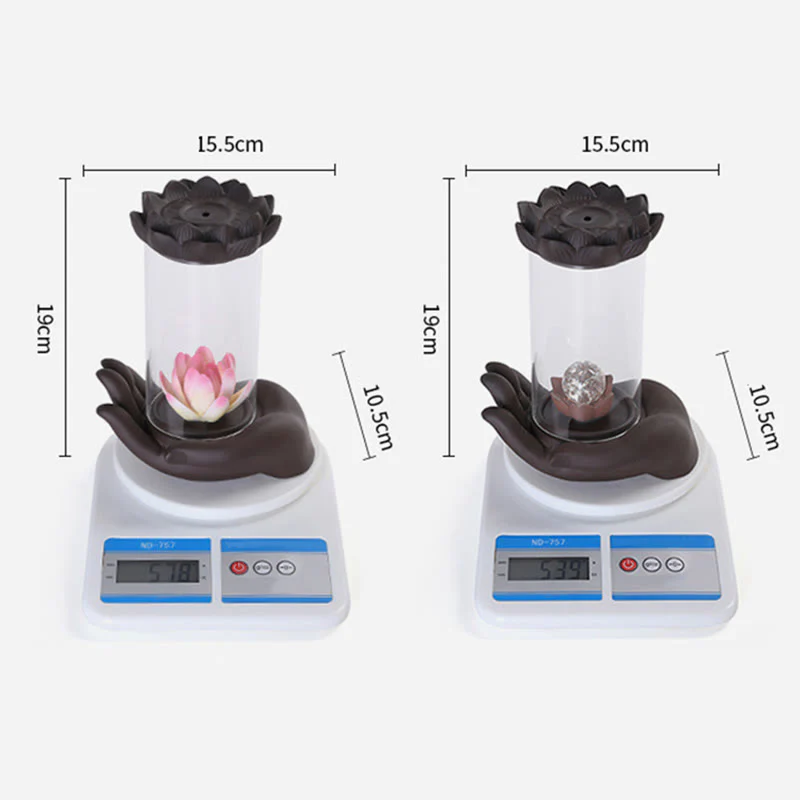 Buddha Stones Mano di Buddha Loto Illuminazione LED Luce Viola Argilla Ceramica Bruciatore di Incenso Decorazione - Image 15