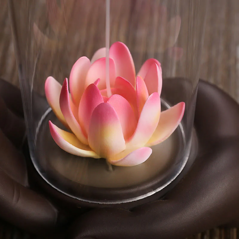 Buddha Stones Mano di Buddha Loto Illuminazione LED Luce Viola Argilla Ceramica Bruciatore di Incenso Decorazione - Image 4