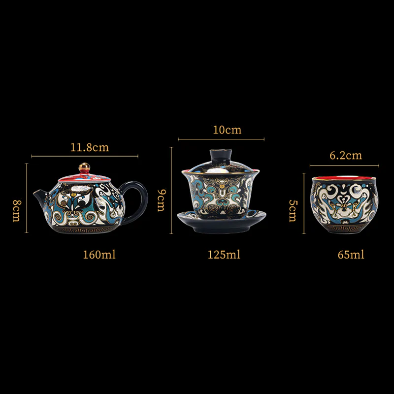 Buddha Stones Maschera dell'Opera di Pechino Modello Ceramica Gaiwan Sancai Tazza da Tè Kung Fu Tazza da Tè e Piattino con Coperchio Teiera - Image 11