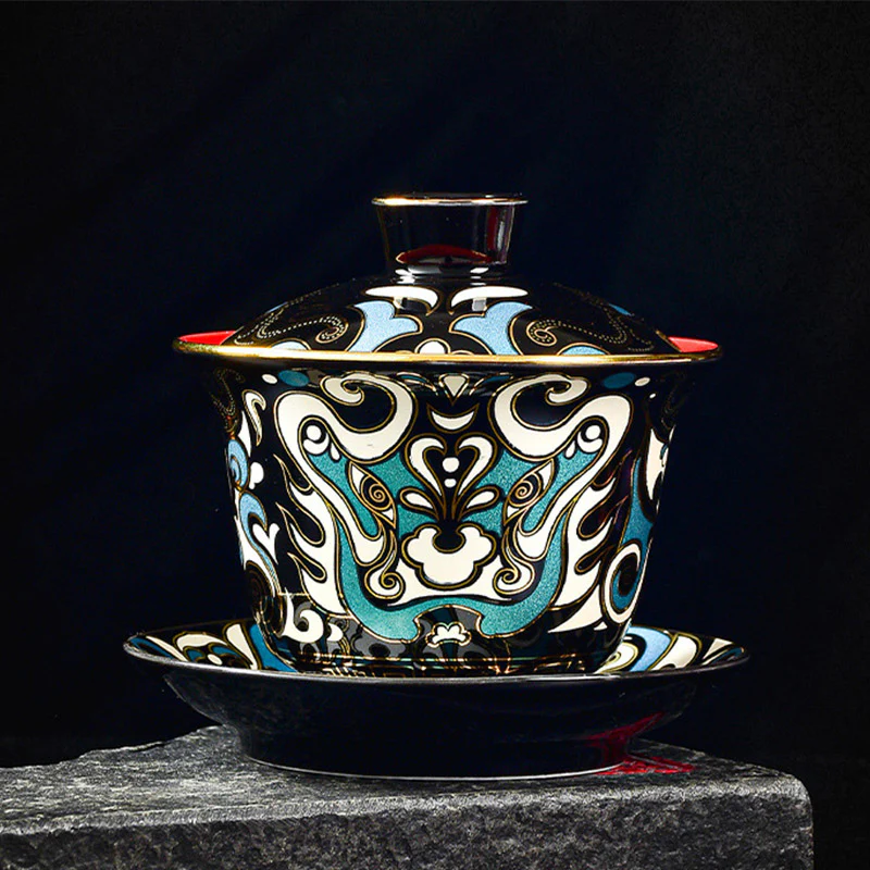 Buddha Stones Maschera dell'Opera di Pechino Modello Ceramica Gaiwan Sancai Tazza da Tè Kung Fu Tazza da Tè e Piattino con Coperchio Teiera - Image 2