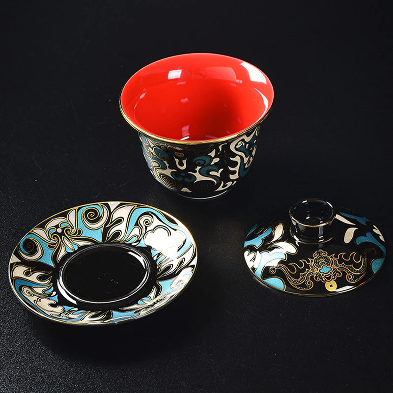 Buddha Stones Maschera dell'Opera di Pechino Modello Ceramica Gaiwan Sancai Tazza da Tè Kung Fu Tazza da Tè e Piattino con Coperchio Teiera - Image 4