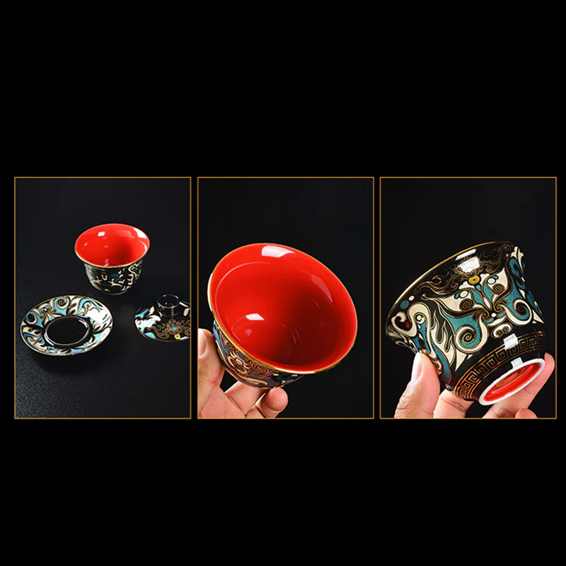 Buddha Stones Maschera dell'Opera di Pechino Modello Ceramica Gaiwan Sancai Tazza da Tè Kung Fu Tazza da Tè e Piattino con Coperchio Teiera - Image 8