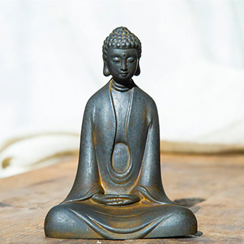 Buddha Stones Meditazione fatta a mano Buddha Sakyamuni Polvere di ferro Ruggine Statua in resina Decorazione - Image 10