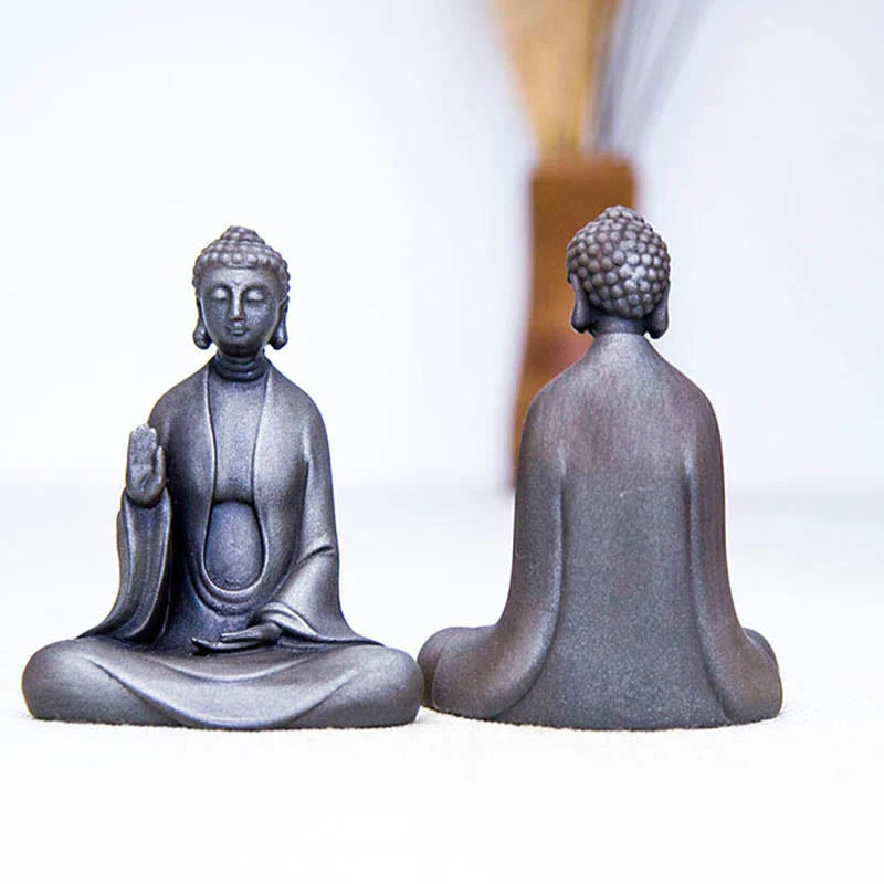 Buddha Stones Meditazione fatta a mano Buddha Sakyamuni Polvere di ferro Ruggine Statua in resina Decorazione - Image 12