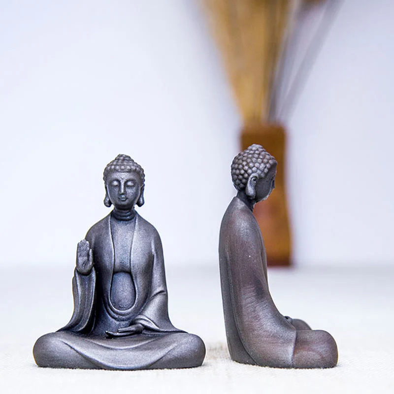 Buddha Stones Meditazione fatta a mano Buddha Sakyamuni Polvere di ferro Ruggine Statua in resina Decorazione - Image 13