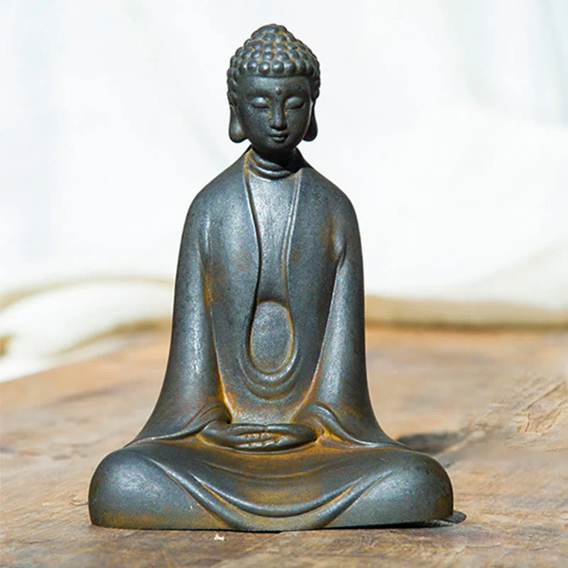 Buddha Stones Meditazione fatta a mano Buddha Sakyamuni Polvere di ferro Ruggine Statua in resina Decorazione - Image 18