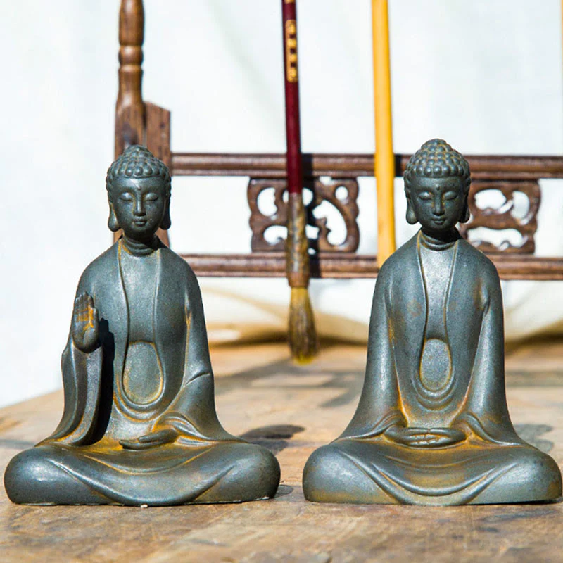 Buddha Stones Meditazione fatta a mano Buddha Sakyamuni Polvere di ferro Ruggine Statua in resina Decorazione - Image 19