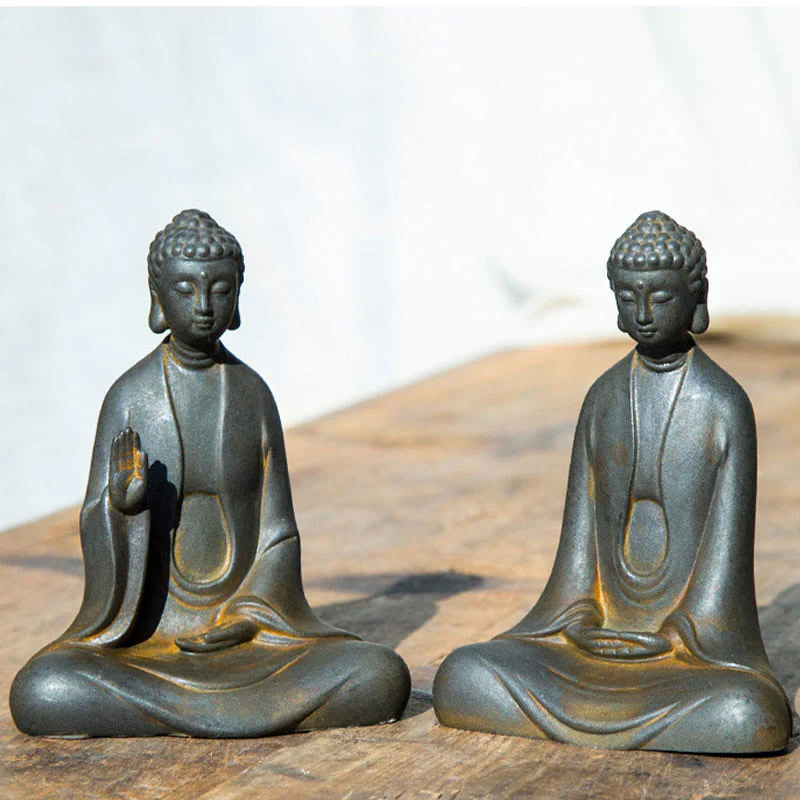Buddha Stones Meditazione fatta a mano Buddha Sakyamuni Polvere di ferro Ruggine Statua in resina Decorazione - Image 20