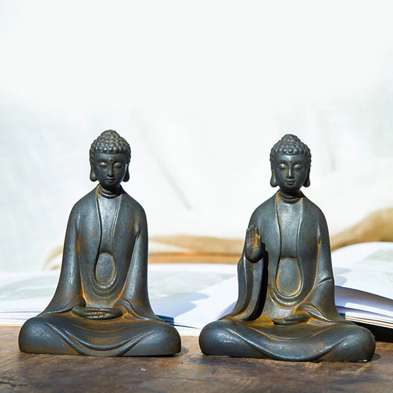 Buddha Stones Meditazione fatta a mano Buddha Sakyamuni Polvere di ferro Ruggine Statua in resina Decorazione - Image 21