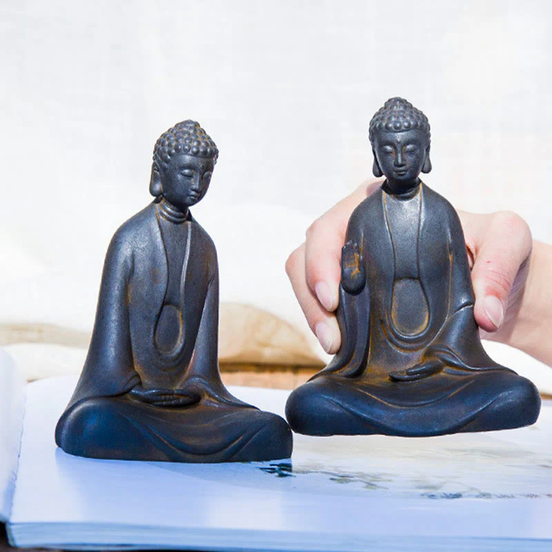 Buddha Stones Meditazione fatta a mano Buddha Sakyamuni Polvere di ferro Ruggine Statua in resina Decorazione - Image 22