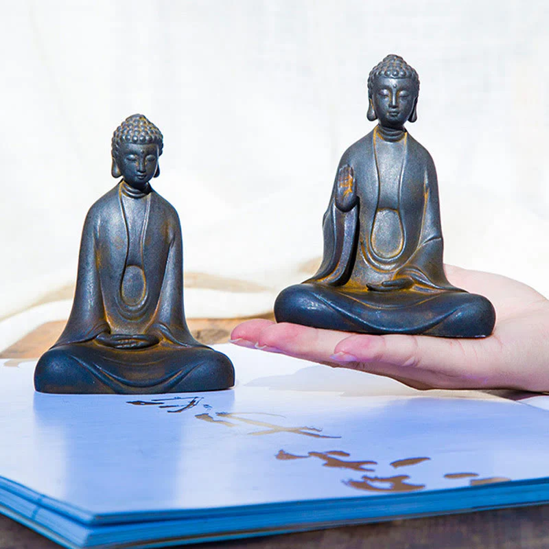 Buddha Stones Meditazione fatta a mano Buddha Sakyamuni Polvere di ferro Ruggine Statua in resina Decorazione - Image 23