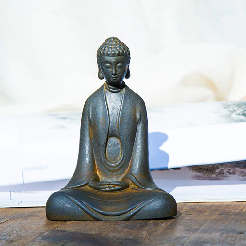 Buddha Stones Meditazione fatta a mano Buddha Sakyamuni Polvere di ferro Ruggine Statua in resina Decorazione - Image 8