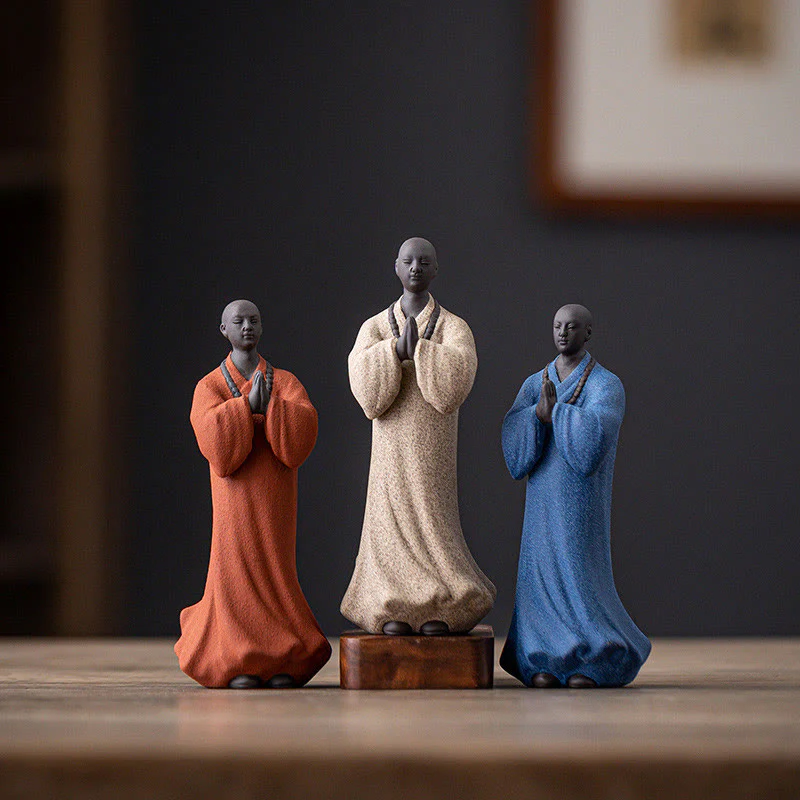Buddha Stones Meditazione Preghiera Monaco Figura Ceramica Compassione Serenità Decorazione Casa - Image 2