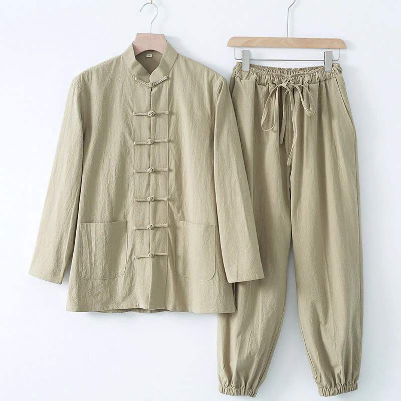 Buddha Stones Meditazione Rana-Bottone Tang Camicia Manica Lunga Pantaloni Uomo Completo - Image 16