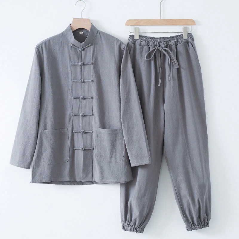 Buddha Stones Meditazione Rana-Bottone Tang Camicia Manica Lunga Pantaloni Uomo Completo - Image 17