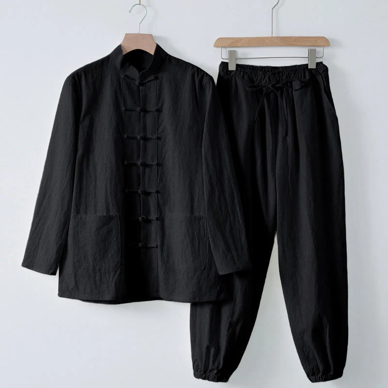 Buddha Stones Meditazione Rana-Bottone Tang Camicia Manica Lunga Pantaloni Uomo Completo - Image 18
