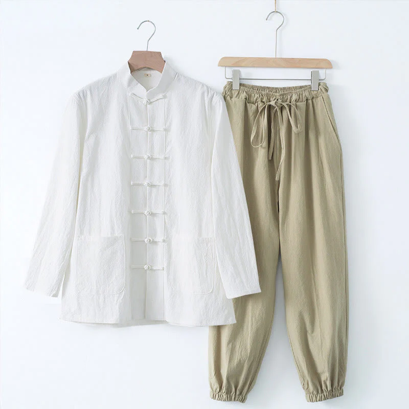 Buddha Stones Meditazione Rana-Bottone Tang Camicia Manica Lunga Pantaloni Uomo Completo - Image 19