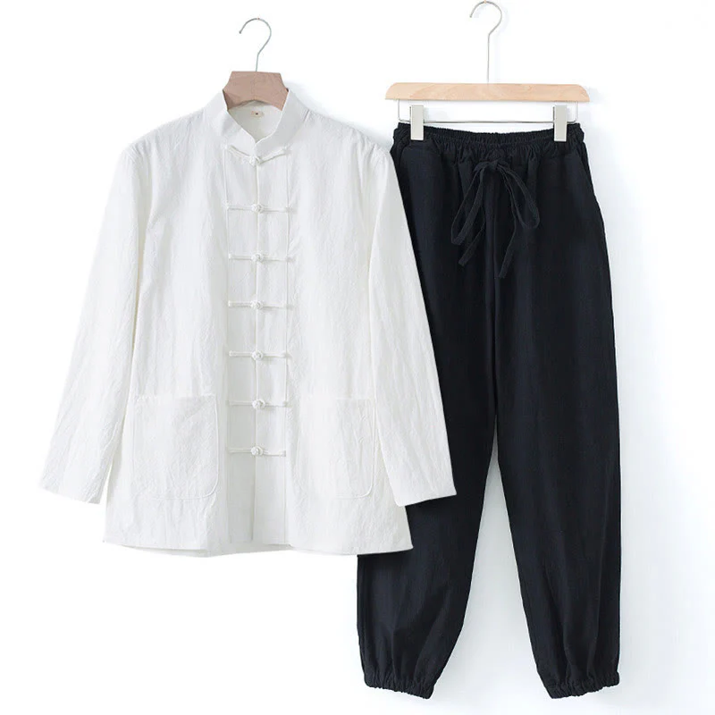Buddha Stones Meditazione Rana-Bottone Tang Camicia Manica Lunga Pantaloni Uomo Completo - Image 20